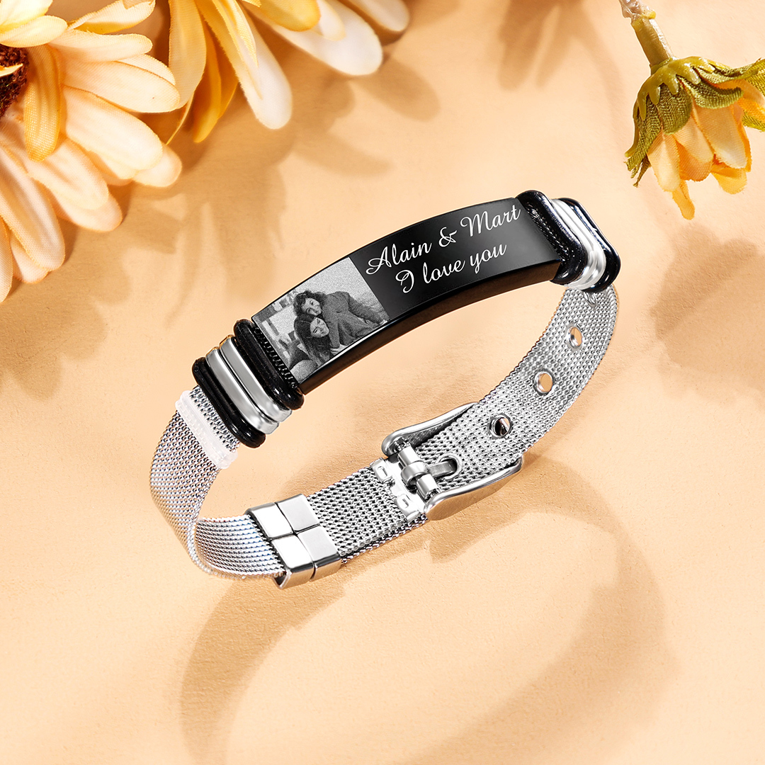 Personalised Women's Photo Bracelet Custom Photo ID Bar Wristband Bangle Gifts For Her-Jessemade AU