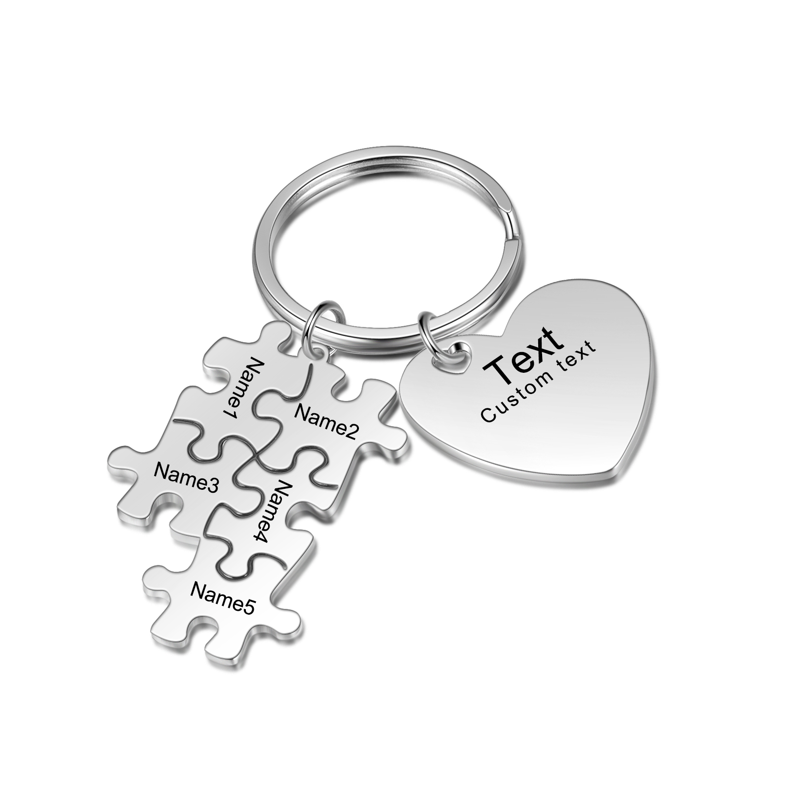 5 Names - Personalised Puzzle Pieces Keychain Custom 1 Text Heart Keychain Gifts For Dad/Mom-Jessemade AU