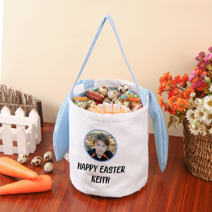 Personalised Photo Bunny Tote Bag Custom Name & Text Bucket Bag Bunny Basket Easter Gifts-Jessemade AU