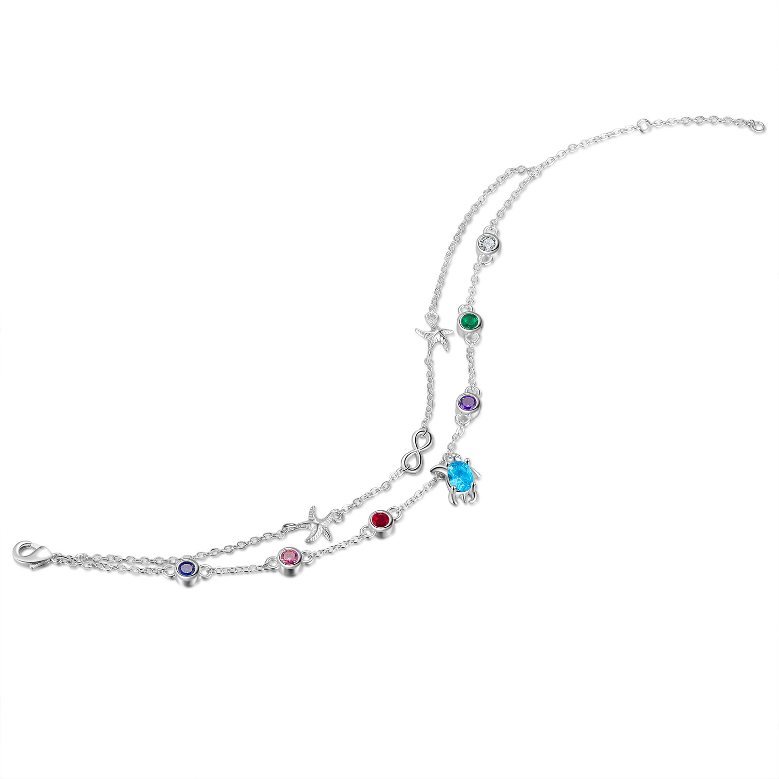 Personalised Women's Bracelet Custom 5 Birthstones Bracelet Sea Turtle Adjustable Bracelet Birthday Gift for Her-Jessemade AU