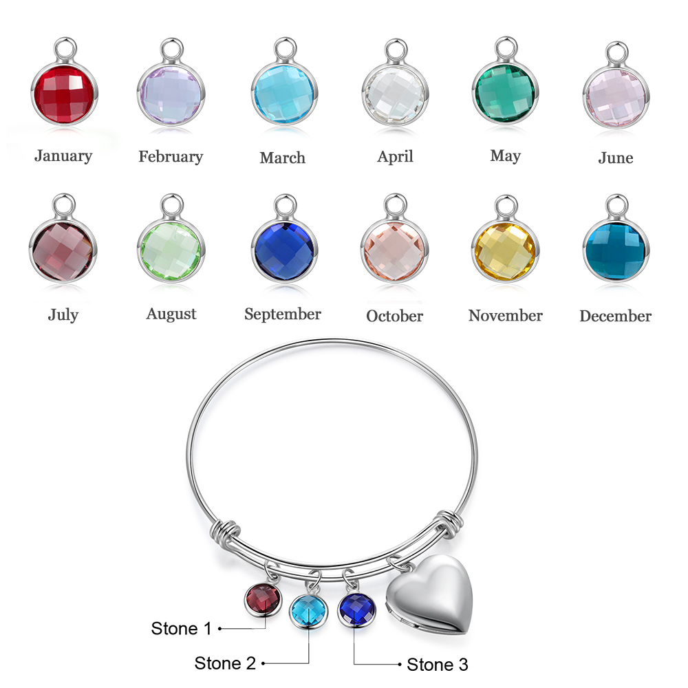 Personalised Heart Photo Locket Bracelet With Birthstones Custom Photo Bracelet Gifts For Her-Jessemade AU