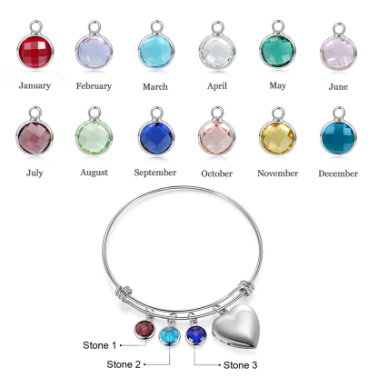 Personalised Heart Photo Locket Bracelet With Birthstones Custom Photo Bracelet Gifts For Her-Jessemade AU