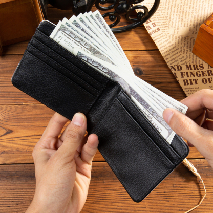 Personalised Leather Wallet Engraved Photo Short Purse Custom Folding Wallet Gifts For Him-Jessemade AU