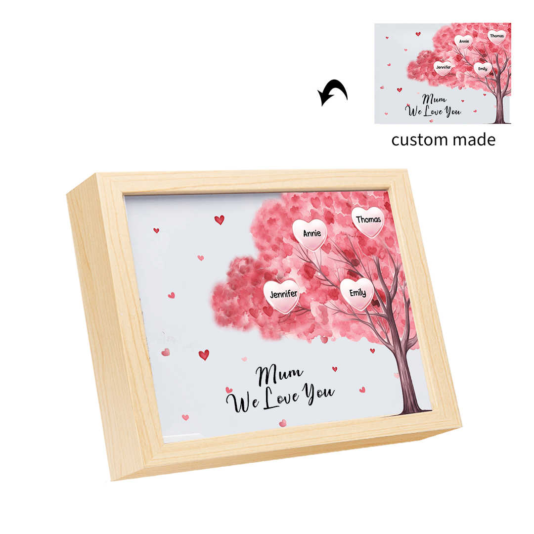 Personalised Frame Night Light Custom 1 Text  & 4 Names Pink Family Tree Ornament Gifts for Mother/Grandma-Jessemade AU