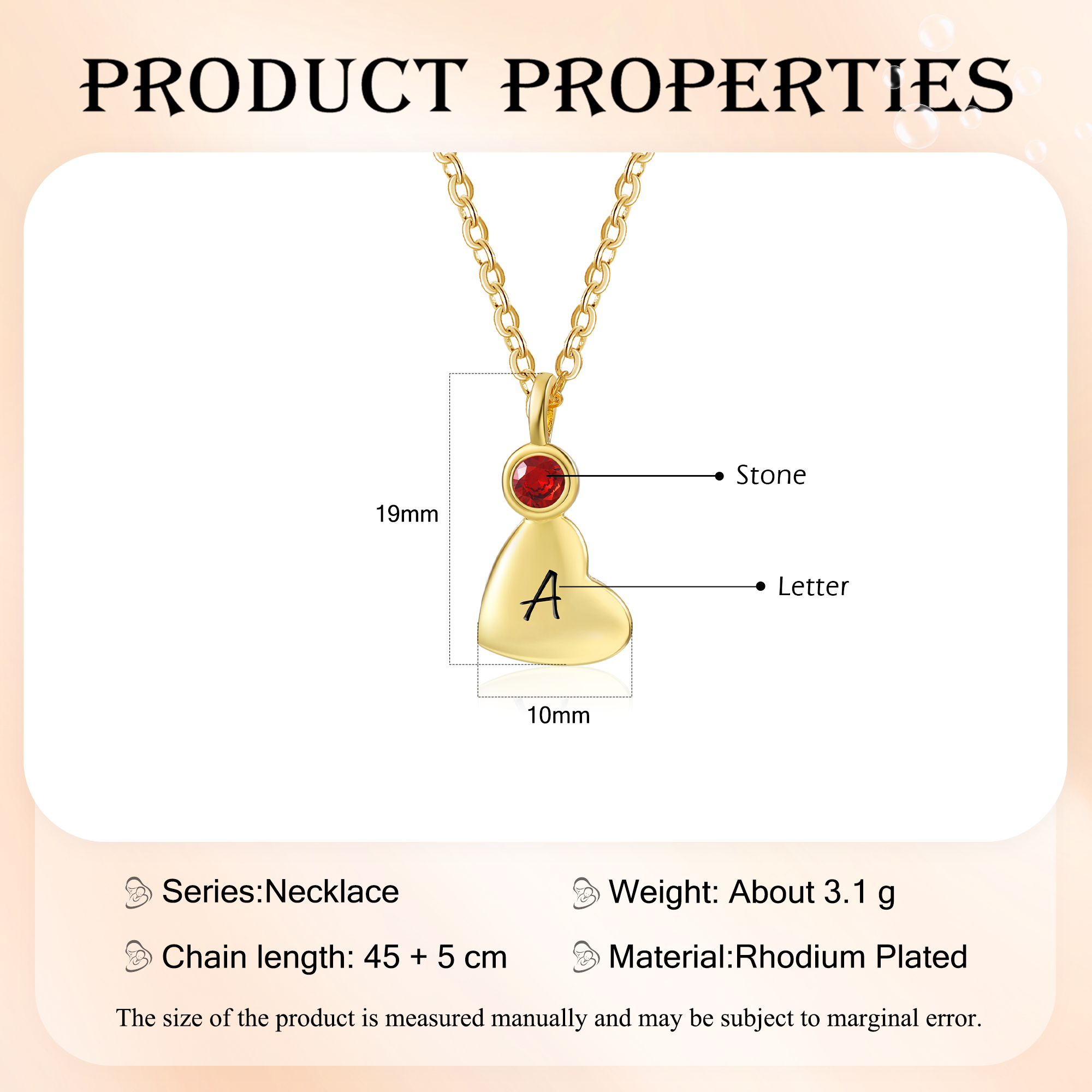 Personalised Heart Pendant Necklace Custom 1 Letter & 1 Birthstone Necklace Gifts for Her-Jessemade AU