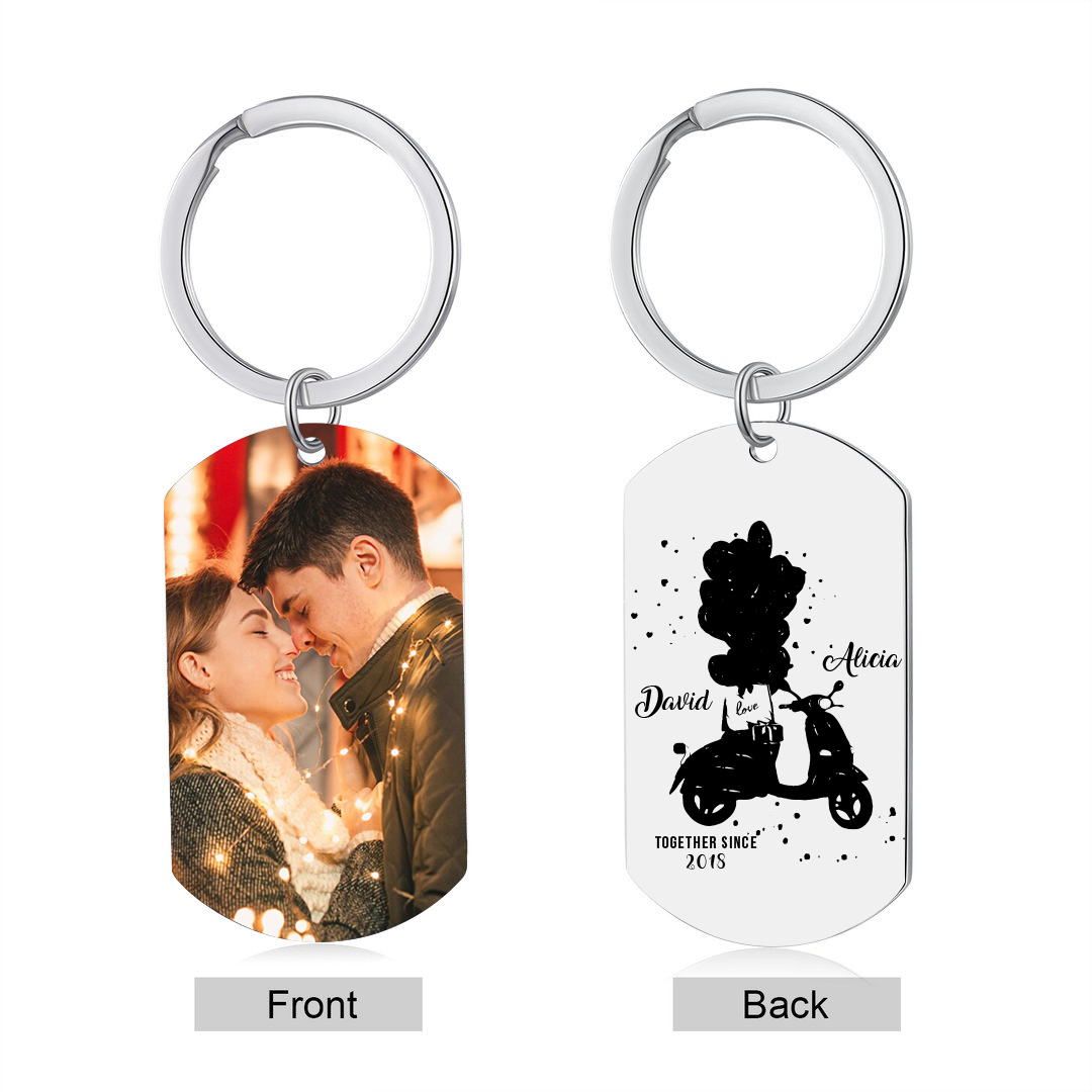 Personalised Couple Photo Keychain Custom 2 Names & Text & Year Keyring Stainless Steel Special Gifts-Jessemade AU