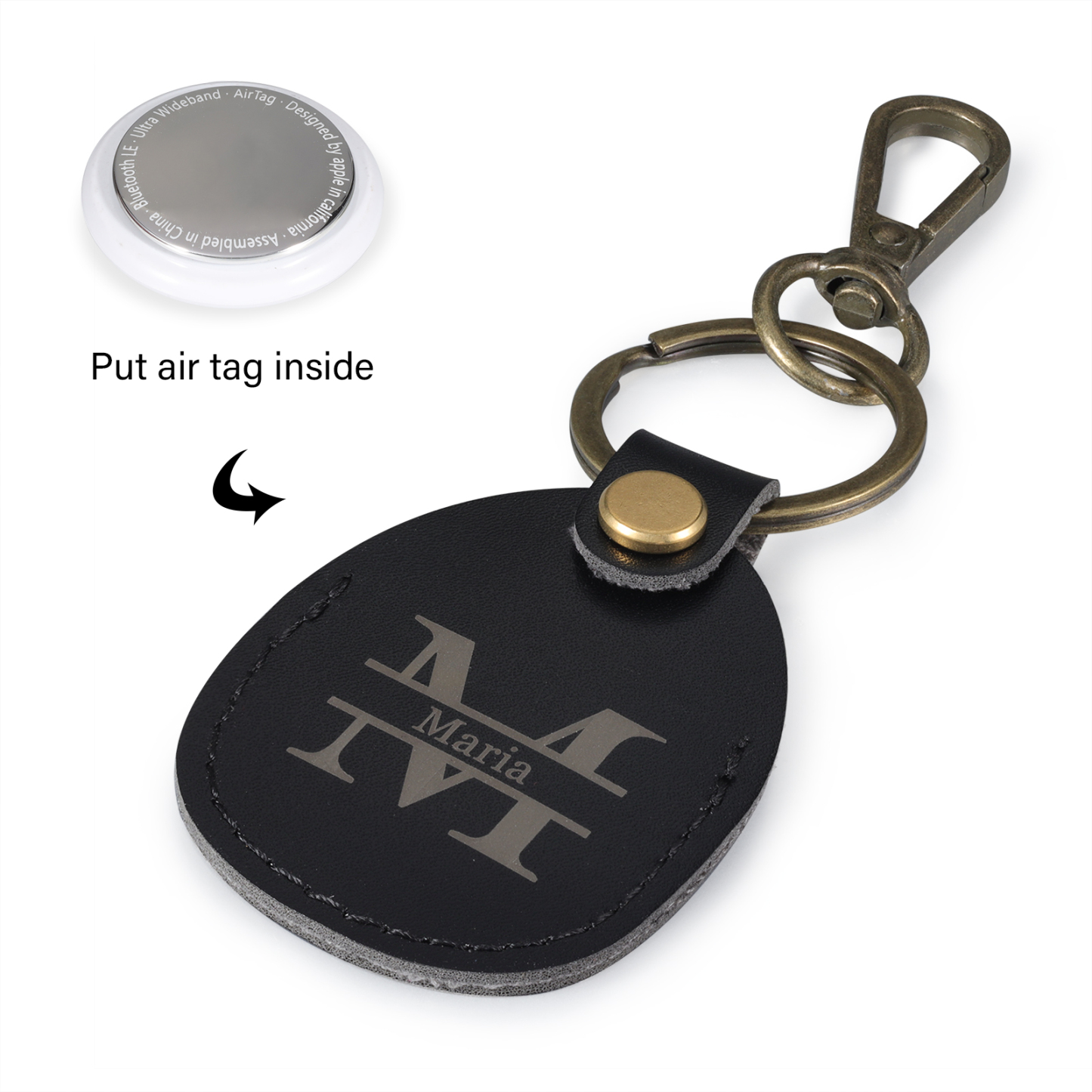 Personalised Name & Letter Keychain AirTag Protective Case Leather Keychain Gift for Him/Her-Jessemade AU