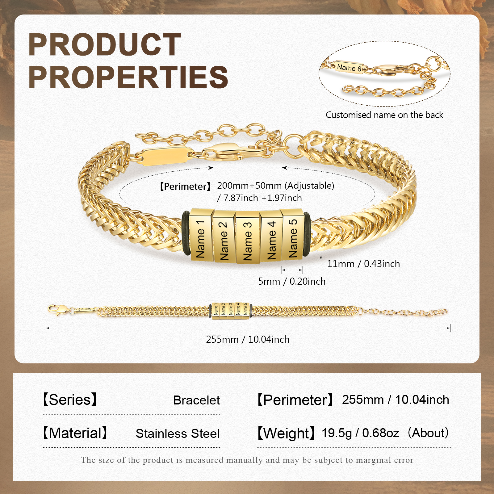 Personalised Men's Beaded Bracelet Custom 6 Names Adjustable Bracelets Stainless Steel Gifts for Him-Jessemade AU