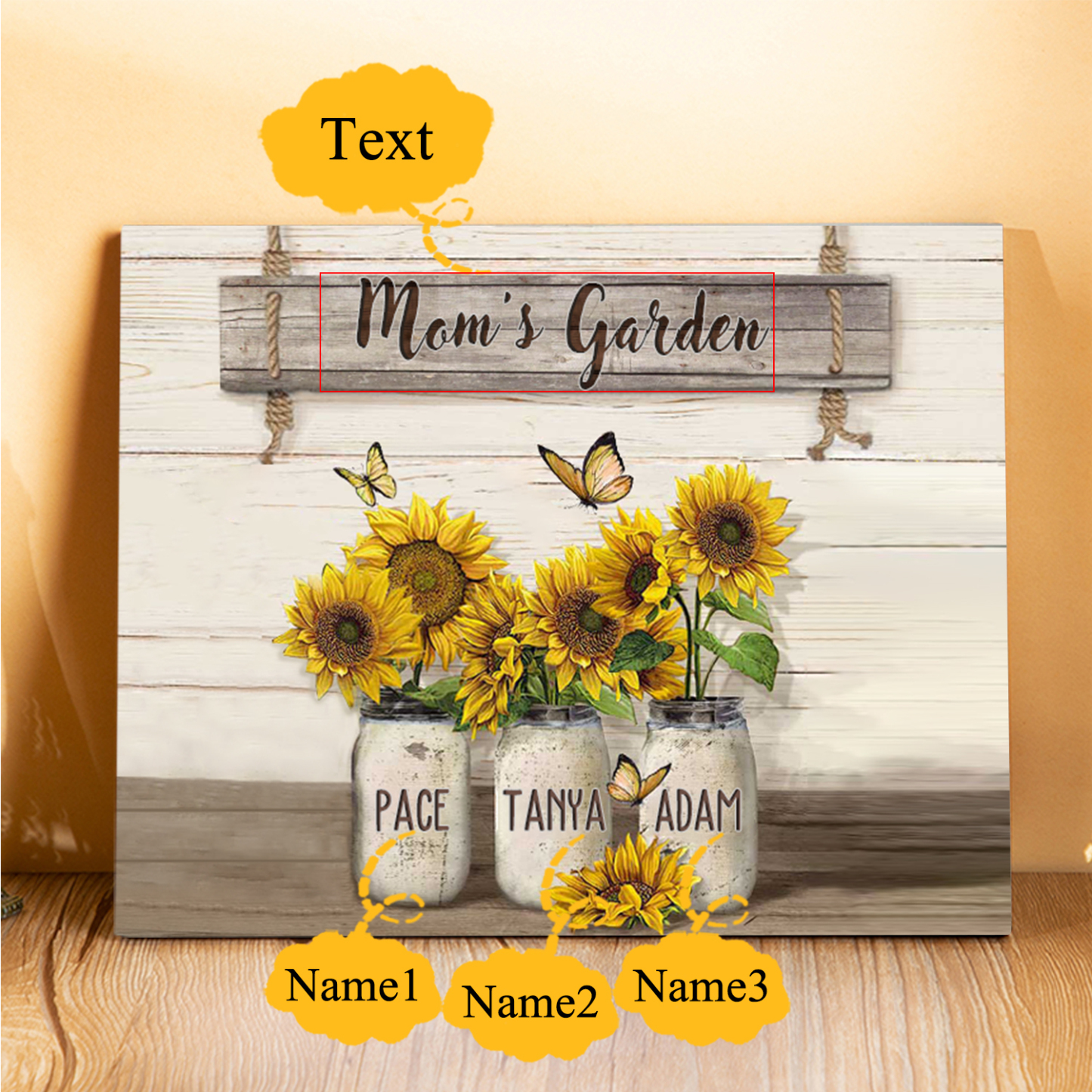 3 Names - Personalised Wooden Plaque Sunflowers Customised with Text Home Decoration Gift for Mother/Grandma-Jessemade AU