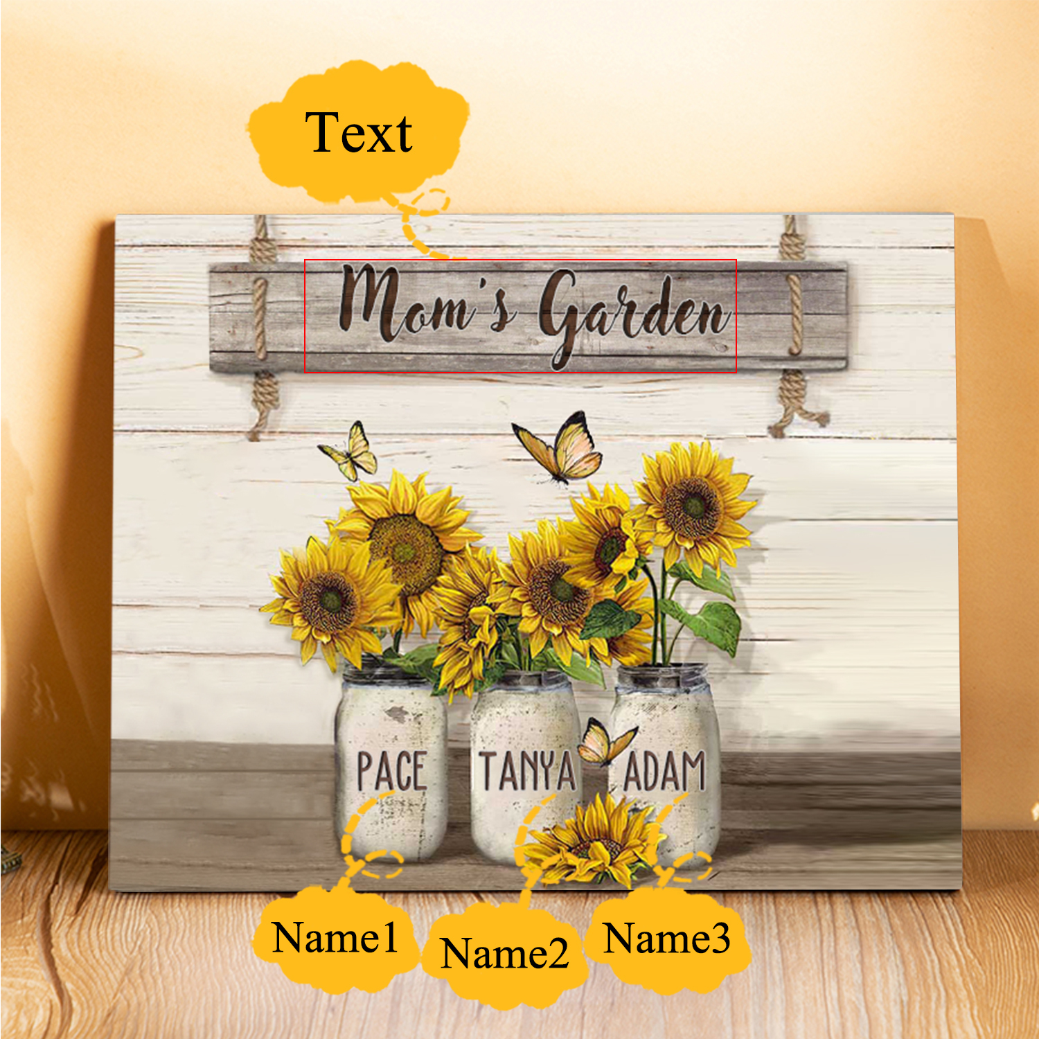 3 Names - Personalised Wooden Plaque Sunflowers Customised with Text Home Decoration Gift for Mother/Grandma-Jessemade AU