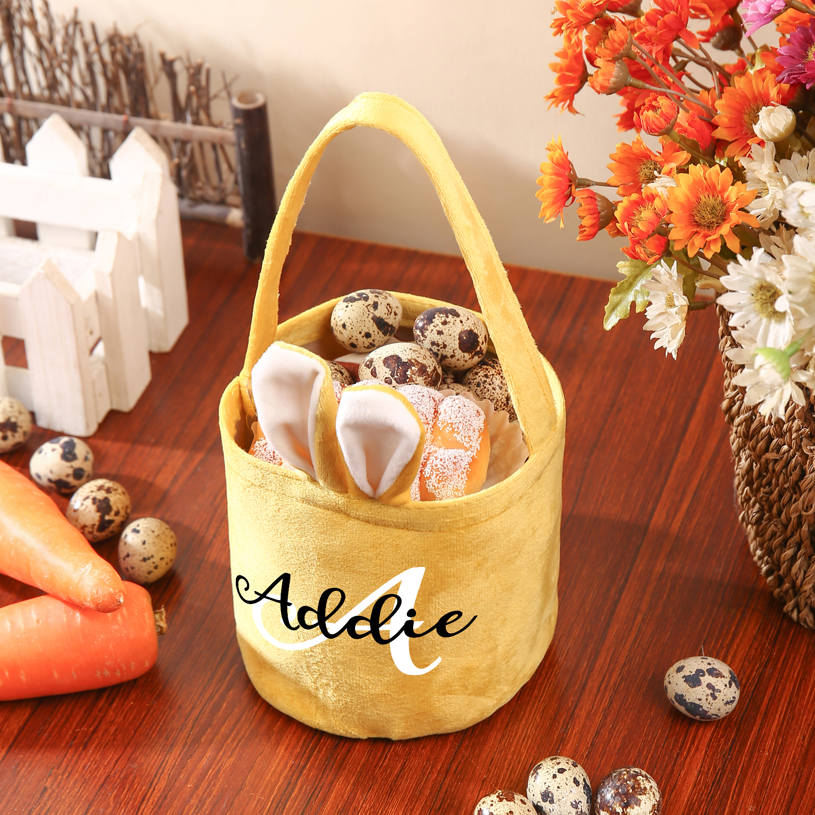 Personalised Bunny Tote Bag Customised with Name & Letter Bucket Bag Bunny Basket Easter Gifts-Jessemade AU