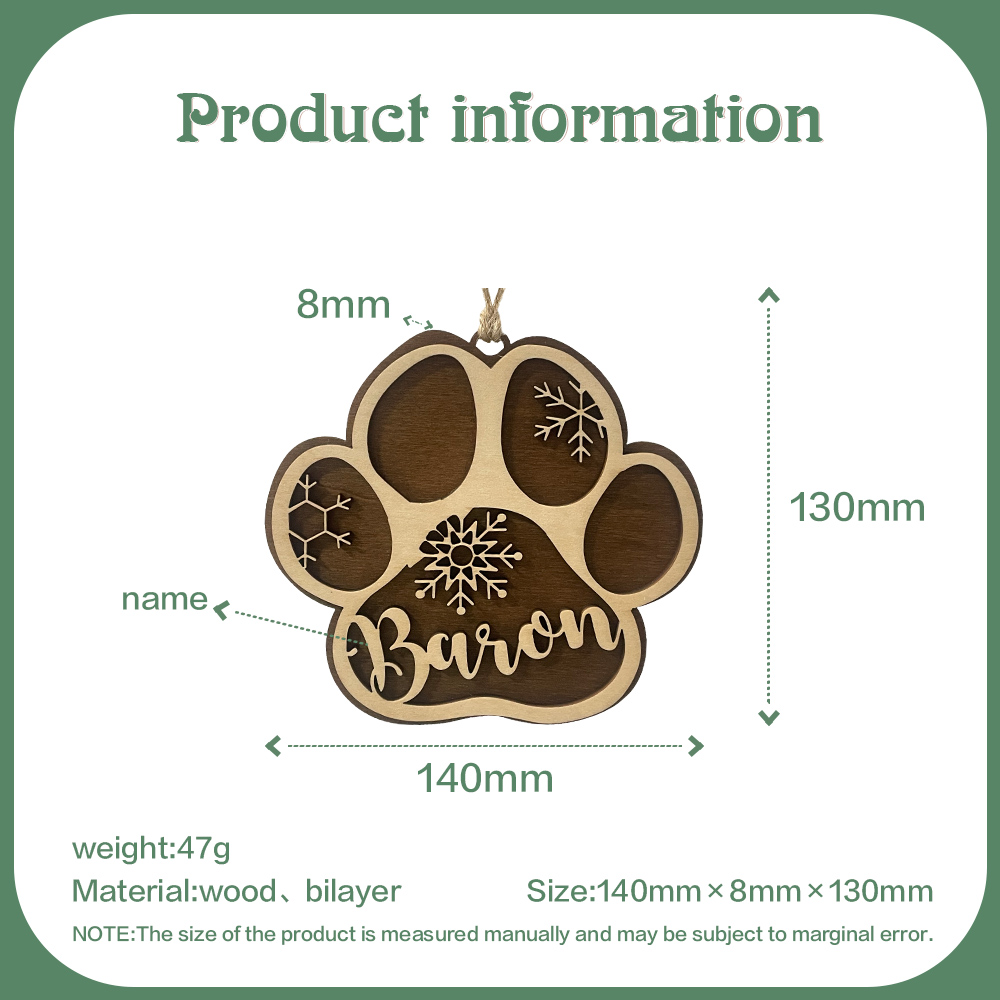 Personalised Christmas Dog Paw Ornament Custom Name Hanging Ornament Christmas Gifts-Jessemade AU
