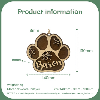 Personalised Christmas Dog Paw Ornament Custom Name Hanging Ornament Christmas Gifts-Jessemade AU