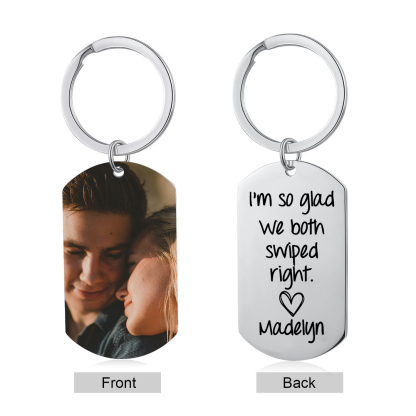 Personalised Photo & Name Keychain Stainless Steel Keyring Couple Gift - I'm So Glad We Both Swiped Right-Jessemade AU