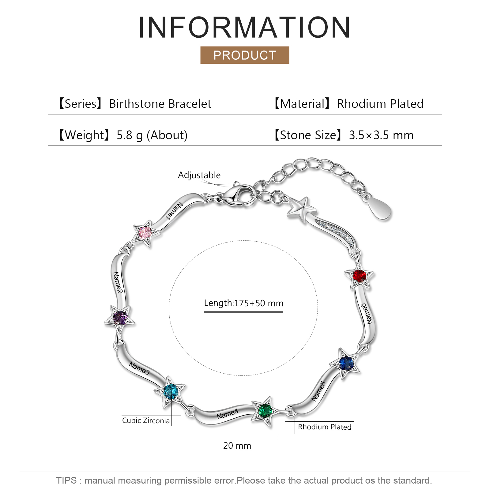 Personalised Star Bracelet With 6 Birthstones Custom Names Bracelet Gift For Women-Jessemade AU
