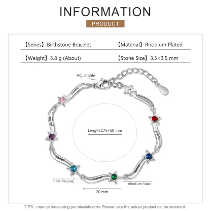 Personalised Star Bracelet With 6 Birthstones Custom Names Bracelet Gift For Women-Jessemade AU
