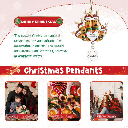 5 Names - Personalised Reindeer Christmas Ornament Customised Name & Text & Year Wooden Hanging Ornaments Christmas Gift for Family-Jessemade AU