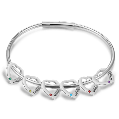 Personalised Heart Bracelet With 6 Birthstones Engraved Names Bracelet Gift For Women-Jessemade AU