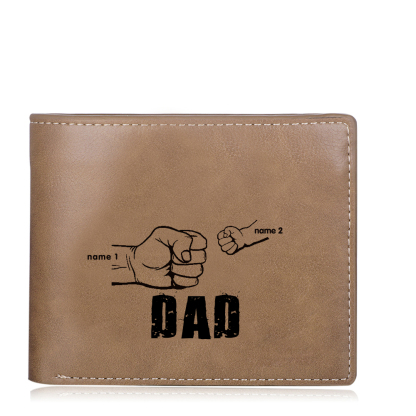 Personalised Leather Mens Wallet Engraved 2 Names Fist Bump Folding Wallet Father's Day Gifts-Jessemade AU