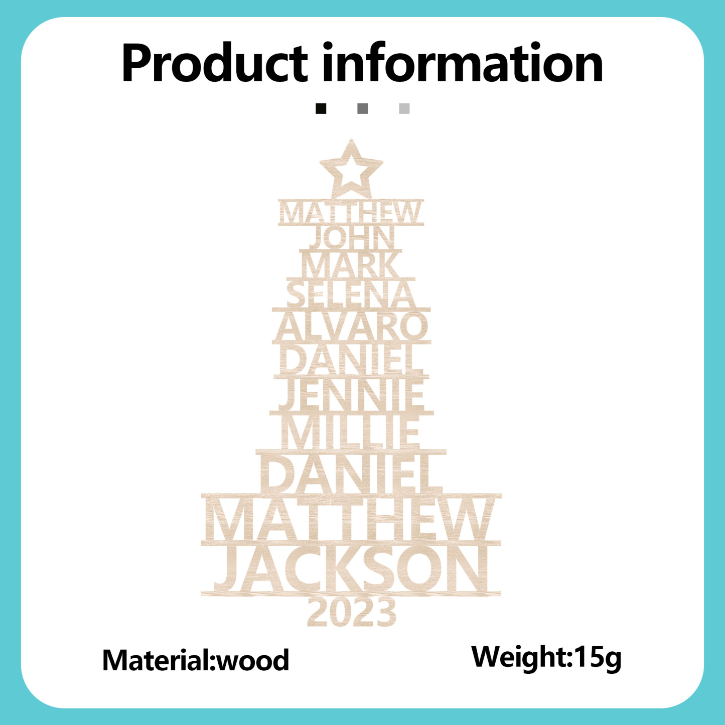 11 Names - Personalised Christmas Tree Ornaments Customised Name Xmas Wooden Decor Gifts for Family Friends-Jessemade AU