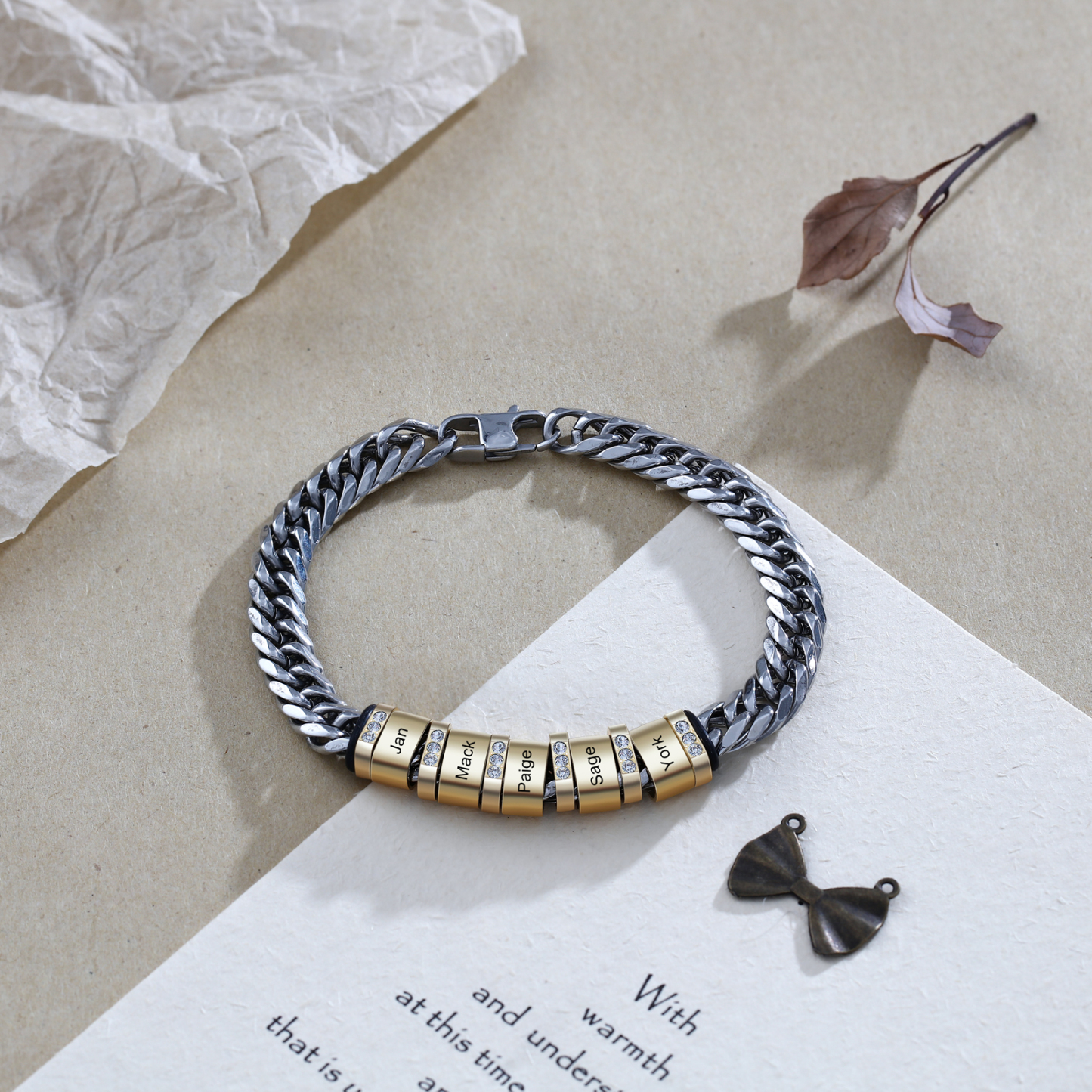 Personalised Cuban Chain Bracelet Customised Name Bracelet with 5 Beads-Jessemade AU