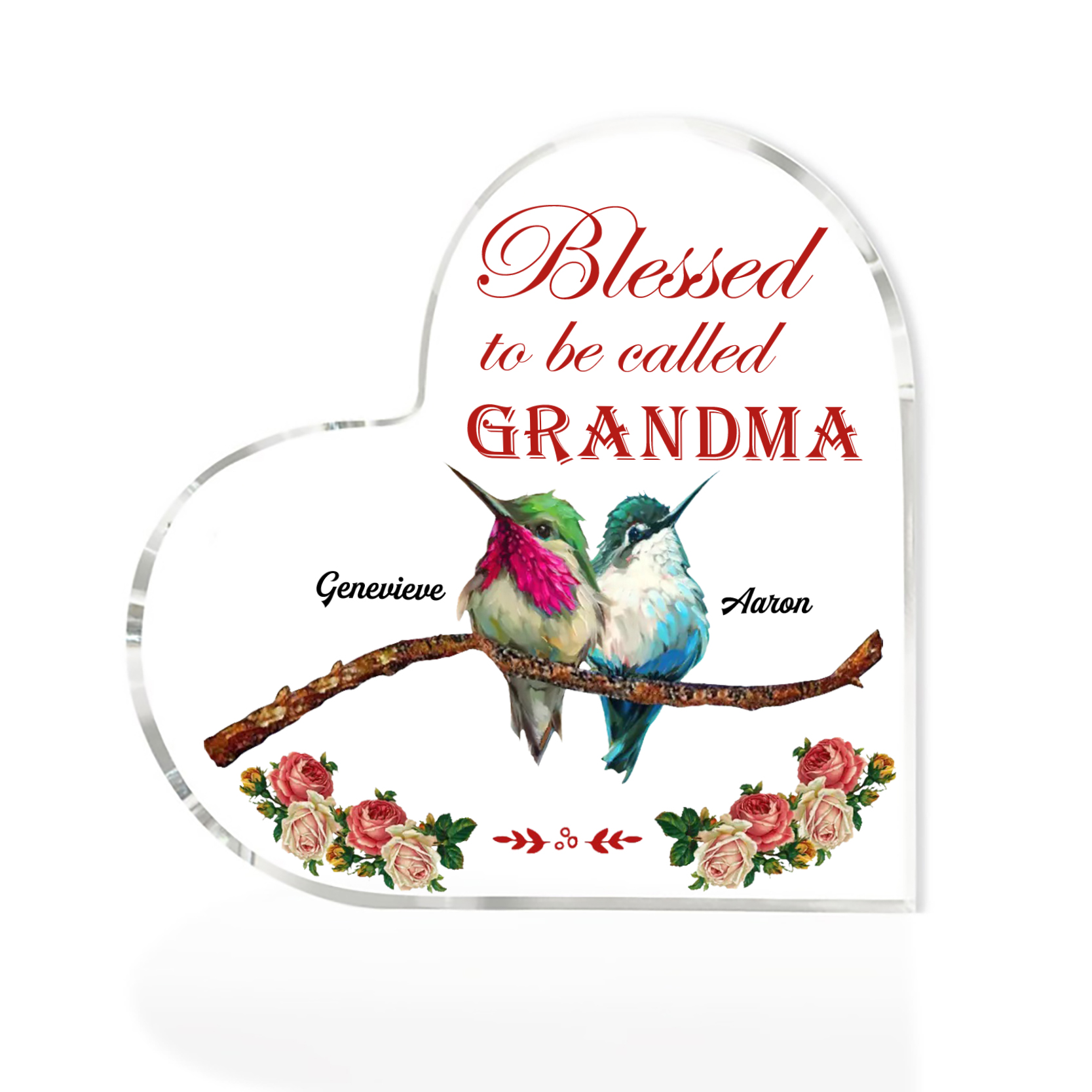 Acrylic Heart Keepsake Custom 3 Names Birds Decor Personalised Gifts for Grandma Mum-Jessemade AU
