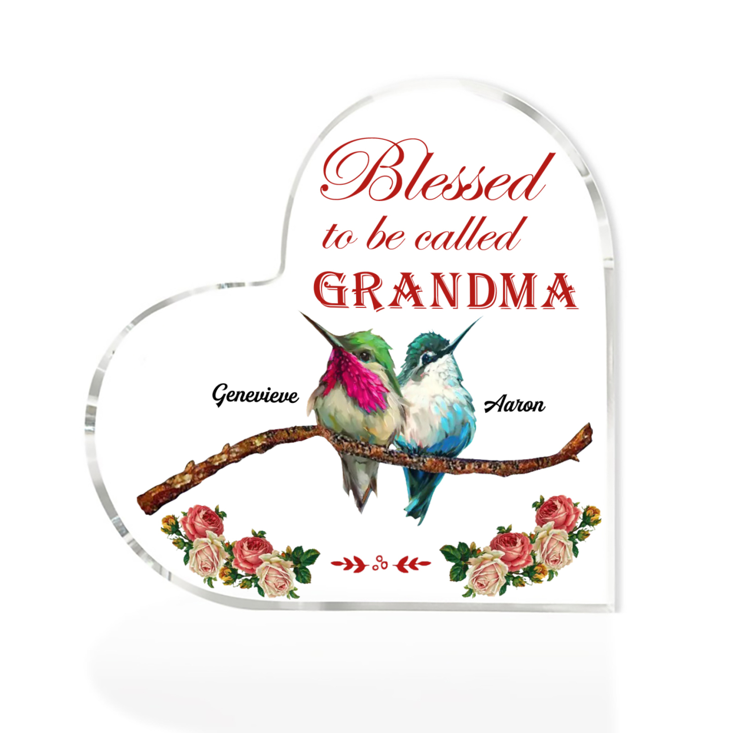 Acrylic Heart Keepsake Custom 3 Names Birds Decor Personalised Gifts for Grandma Mum-Jessemade AU
