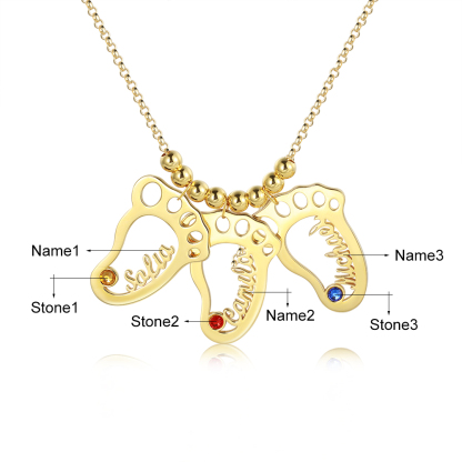 Personalised Baby Foot With 3 Birthstones Engraved Names Gift For Mother-Jessemade AU