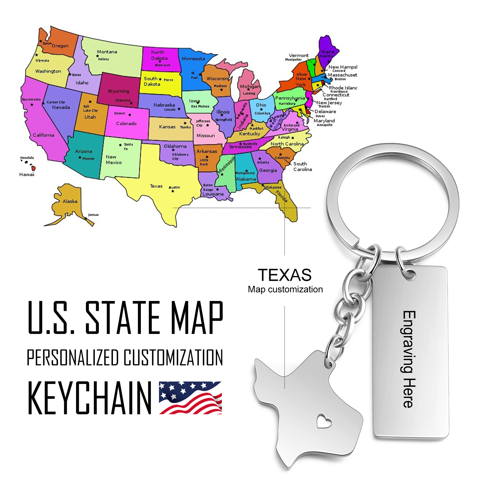 Personalised American state keychain Gifts For Him-Jessemade AU