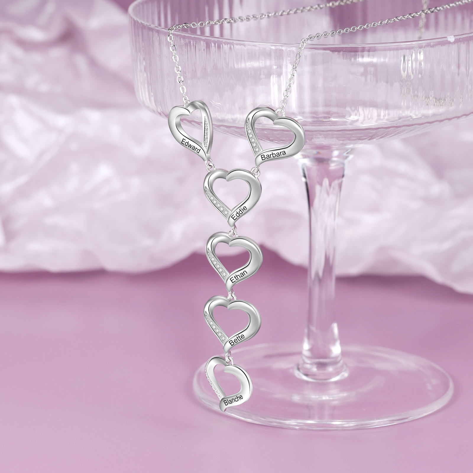 Personalised 6 Hearts Necklaces Custom 6 Family Names Necklaces Gift For Mother-Jessemade AU