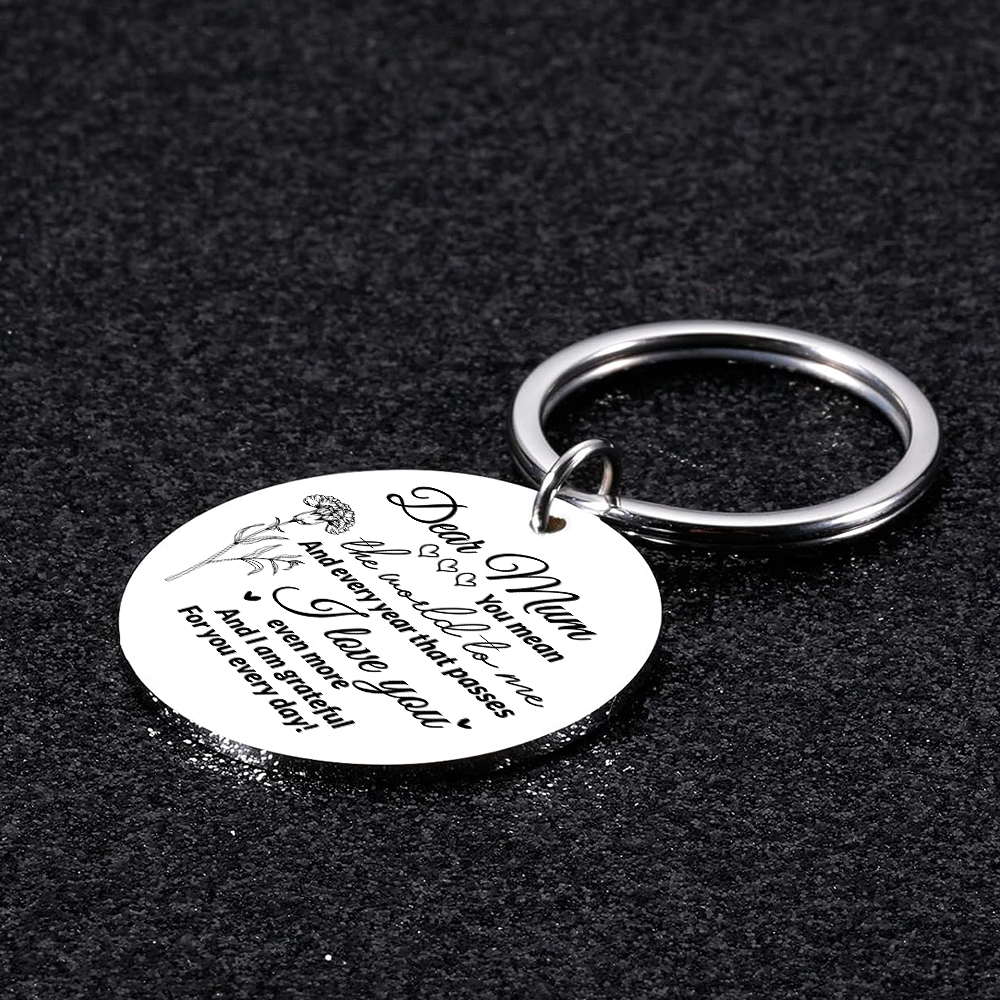 Personalised Text Keychain Circle Pendant Carnation Keychain Gift for Mum/Mom - You Mean The World To Me -Jessemade AU