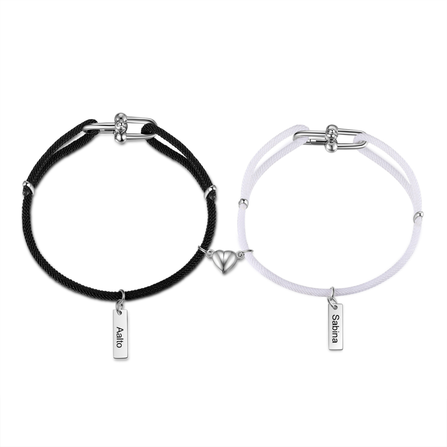 Personalised Couple Bracelet Set Customised 2 Names Bracelet Heart Magnet Bracelet Valentine's Day Gift for Him/Her-Jessemade AU