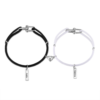 Personalised Couple Bracelet Set Customised 2 Names Bracelet Heart Magnet Bracelet Valentine's Day Gift for Him/Her-Jessemade AU