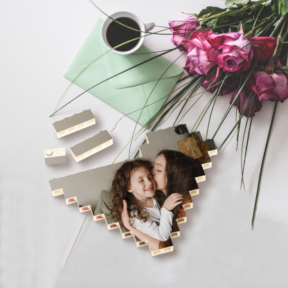 Mothers Gifts Personalised Heart Shape Building Blocks Puzzle Photo Brick Square Shape Puzzle DIY Gift - Single Layers-Jessemade AU