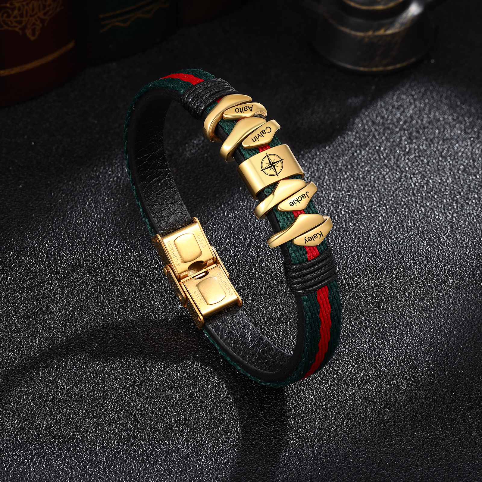 Personalised Leather Bracelet Custom 4 Names Mens Bracelet-Jessemade AU