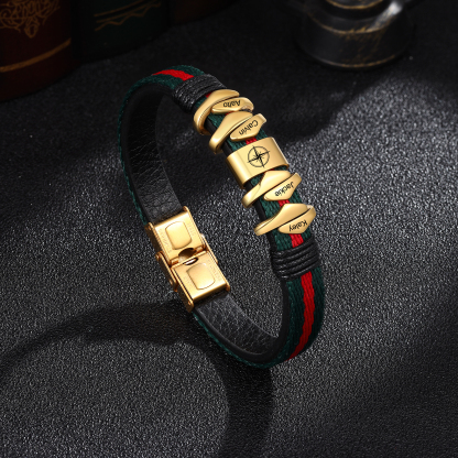 Personalised Leather Bracelet Custom 4 Names Mens Bracelet-Jessemade AU