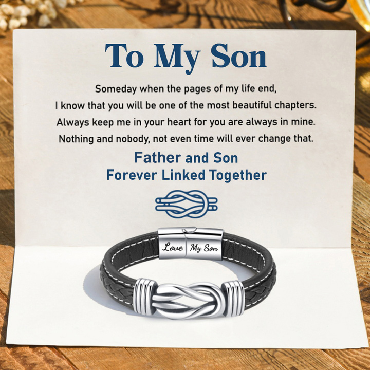 Father and Son Forever Linked Together Leather Knot Bracelet Graduation Birthday Gift-Jessemade AU