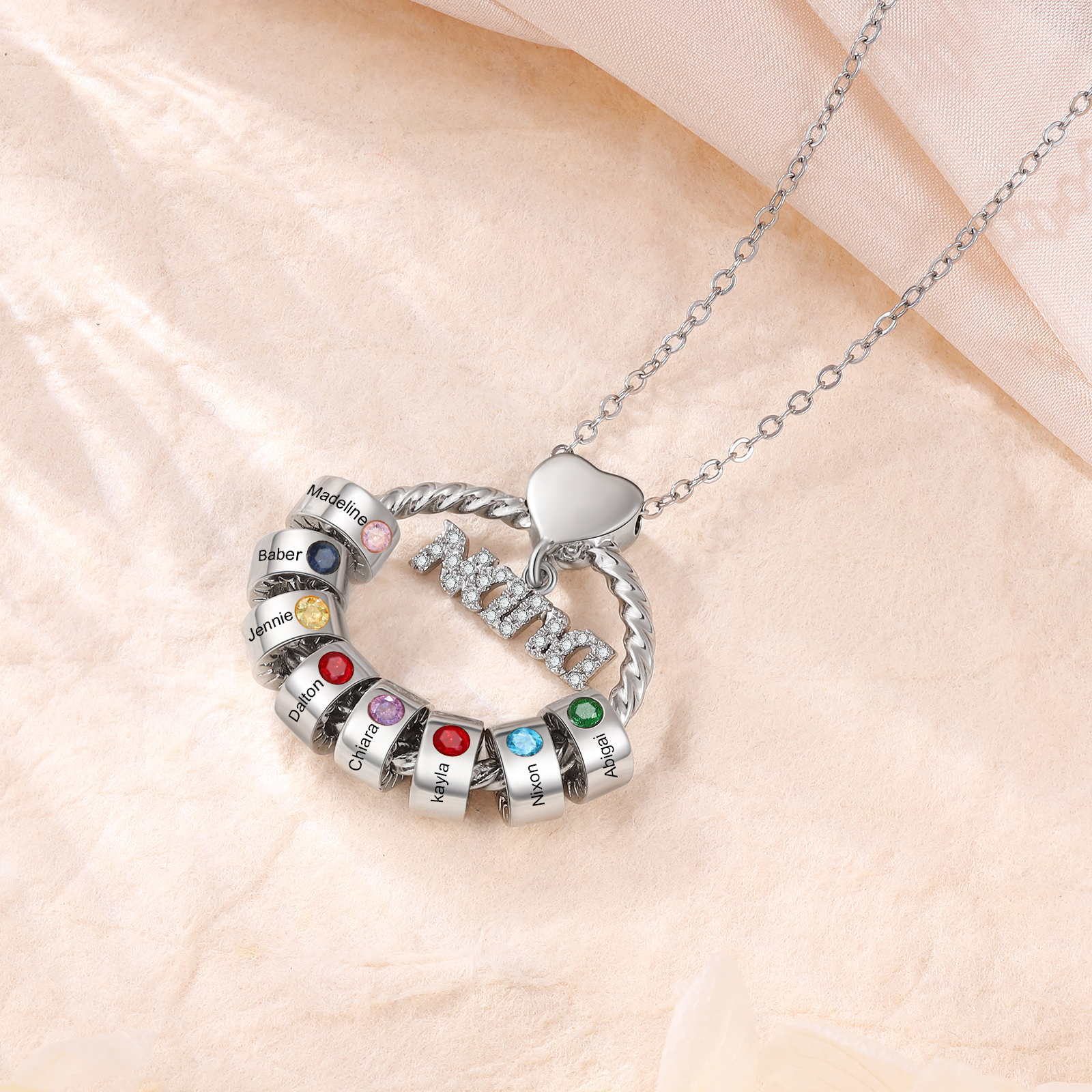 8 Names - Personalised Nana Necklace Custom Names & Birthstones Circle Pendant Necklace Gift for Grandma Nana-Jessemade AU