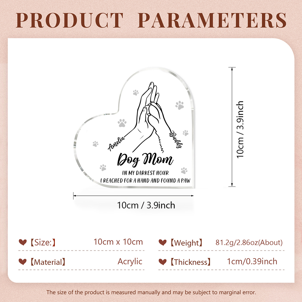 Personalised Acrylic Heart Keepsake Custom 2 Names & Text Dog/Cat Paw Ornaments Gifts for Mother/Father/Pet Lovers-Jessemade AU