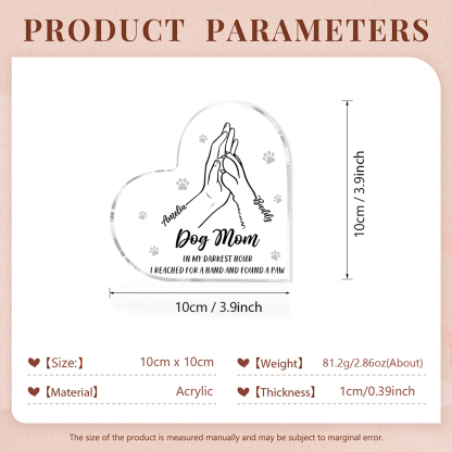 Personalised Acrylic Heart Keepsake Custom 2 Names & Text Dog/Cat Paw Ornaments Gifts for Mother/Father/Pet Lovers-Jessemade AU