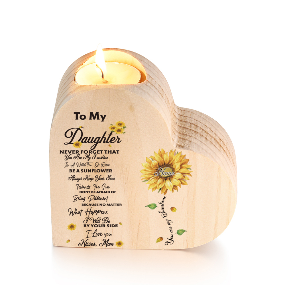 To My Daughter-Personalised Wooden Heart Candle Holder Sunflower Candlesticks "You Are My Sunshine"-Jessemade AU