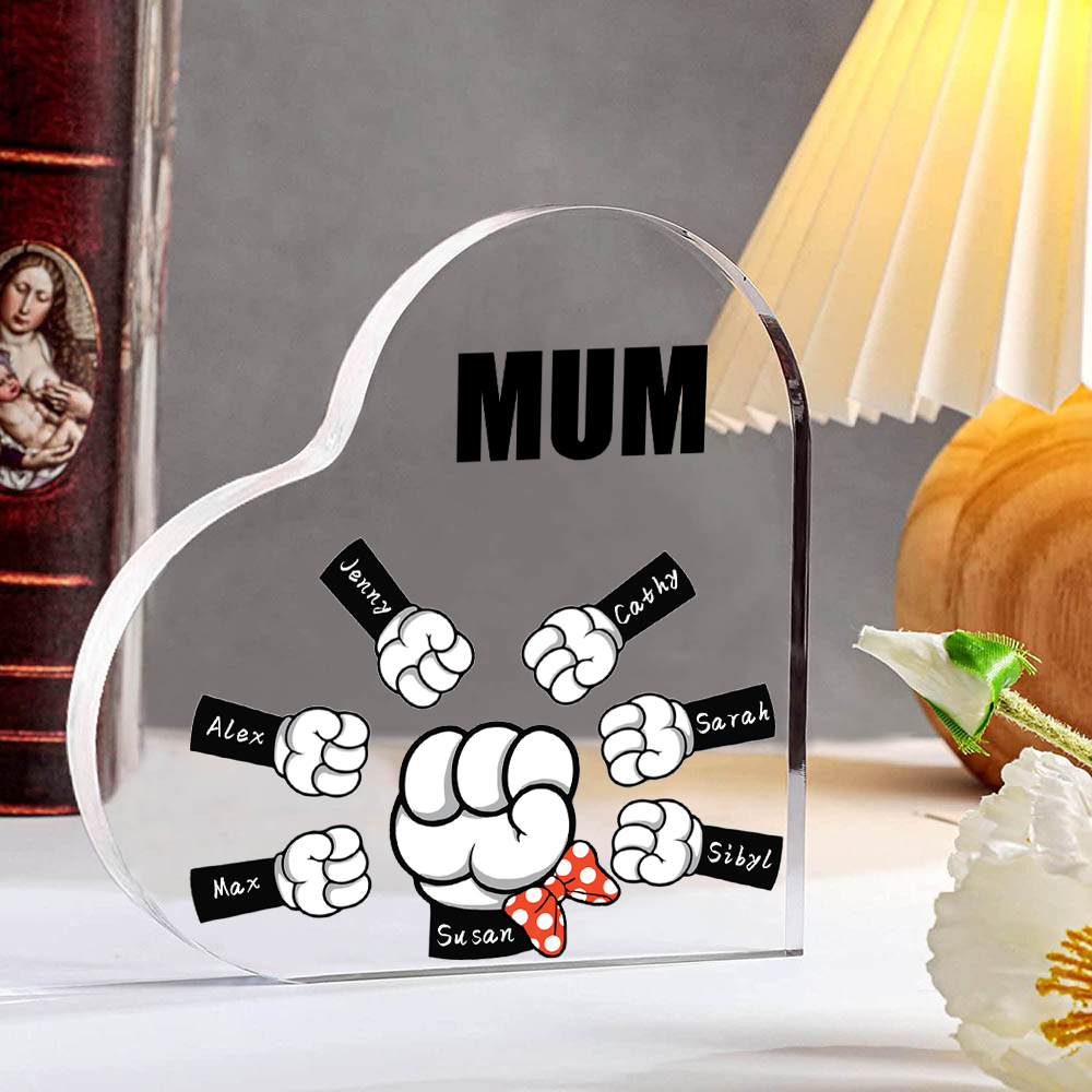 7 Names - Personalised Acrylic Heart Keepsake Custom Name & Text Fist Bump Ornaments Gifts for Family-Jessemade AU