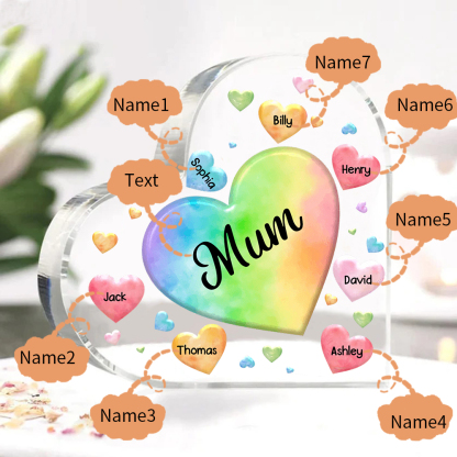 7 Names - Personalised Acrylic Heart Keepsake Custom Text Colourful Hearts Ornament Gift for Mother/Grandma-Jessemade AU