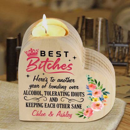 Personalised Heart Candle Holder Custom Text Wooden Candlestick Funny Gift for Best Friend-Jessemade AU