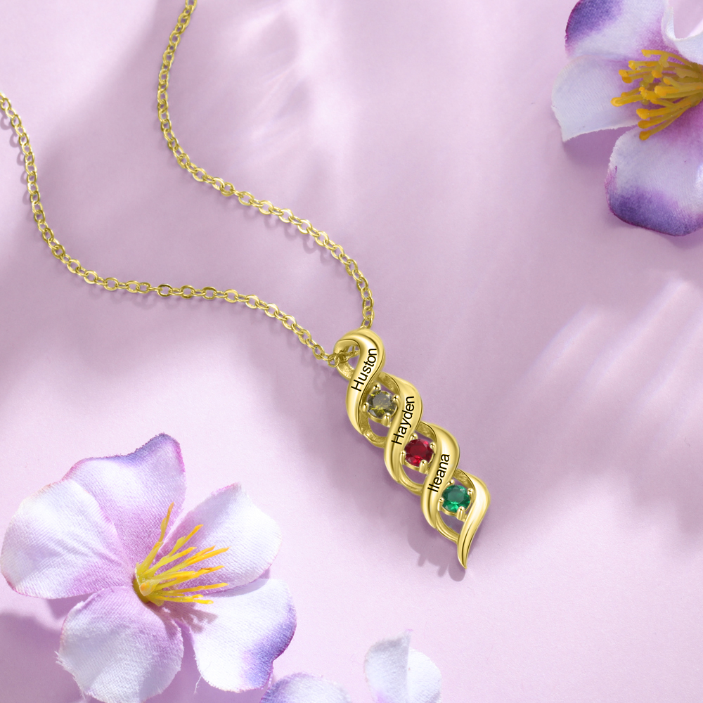 Customised Necklace Cascading Pendant with 3 Birthstones Engraving 3 Names Gifts for Her-Jessemade AU