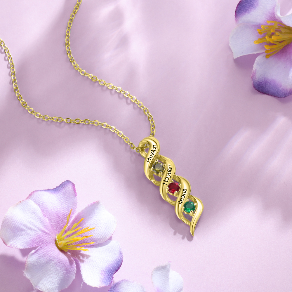 Customised Necklace Cascading Pendant with 3 Birthstones Engraving 3 Names Gifts for Her-Jessemade AU
