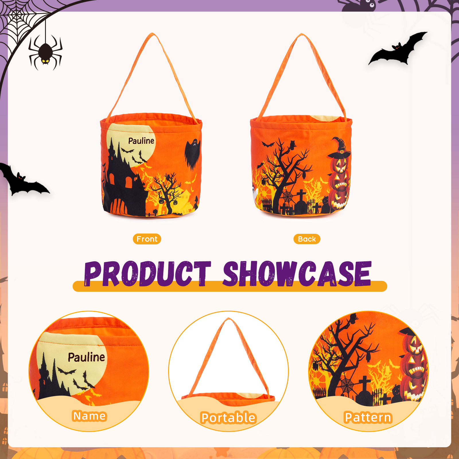 Halloween Luminous Tote Bag Engraved 1 Name Tote Bag Candy Gift Bag for Kids-Jessemade AU