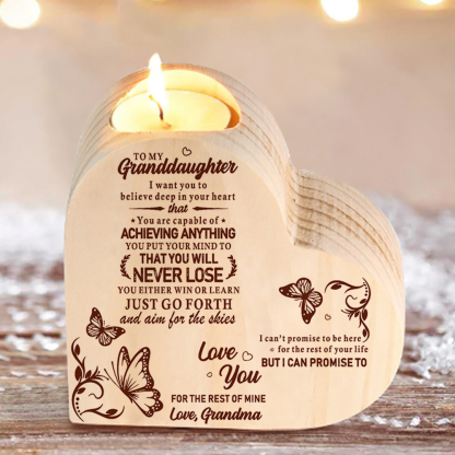 To My Granddaughter Customised Wooden Heart Candle Holder "believe deep in your heart"-Jessemade AU