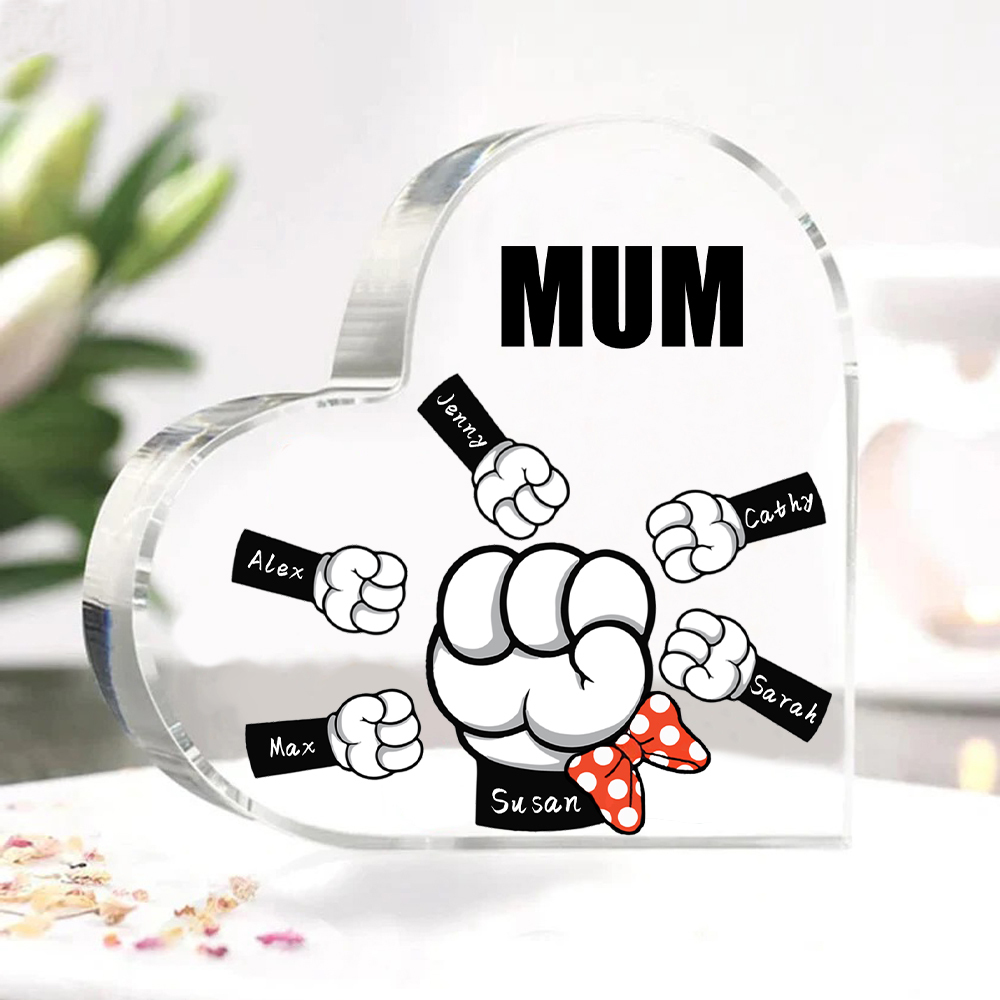 6 Names - Personalised Acrylic Heart Keepsake Custom Name & Text Fist Bump Ornaments Gifts for Family-Jessemade AU