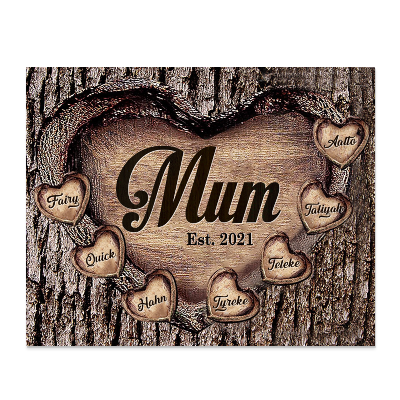 7 Names - Personalised Mum Wooden Plaque Custom Date & Names Home Decoration Hearts Gift for Mother-Jessemade AU